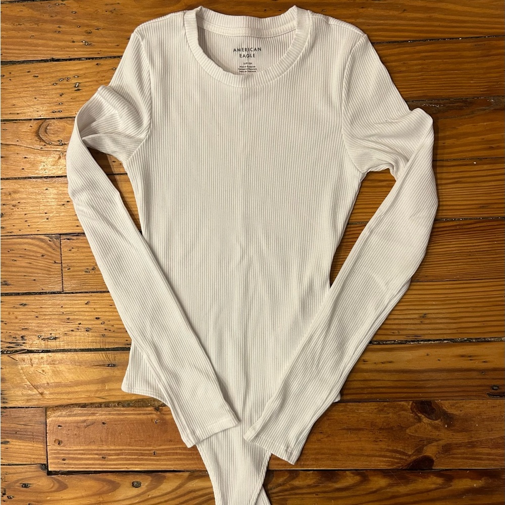 American Eagle Outfitters Cream Ribbed Bodysuit